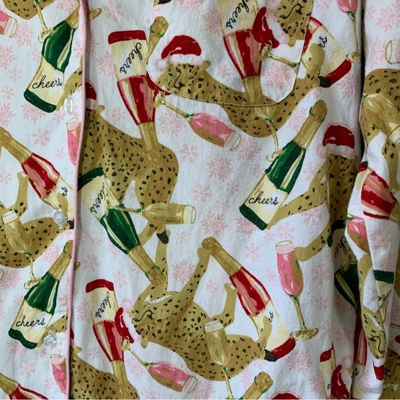 8 Oak Lane holiday leopard with Santa hat and champagne pajamas pant set. Size M - Picture 5 of 14
